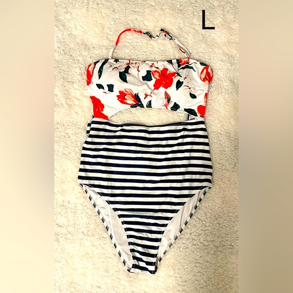 Cupshe floral & stripes cutout one piece - Picture 1 of 2